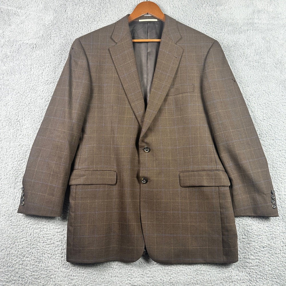Burberry London Kensington Blazer Mens 44 Long Brown Windowpane Wool Sport Coat
